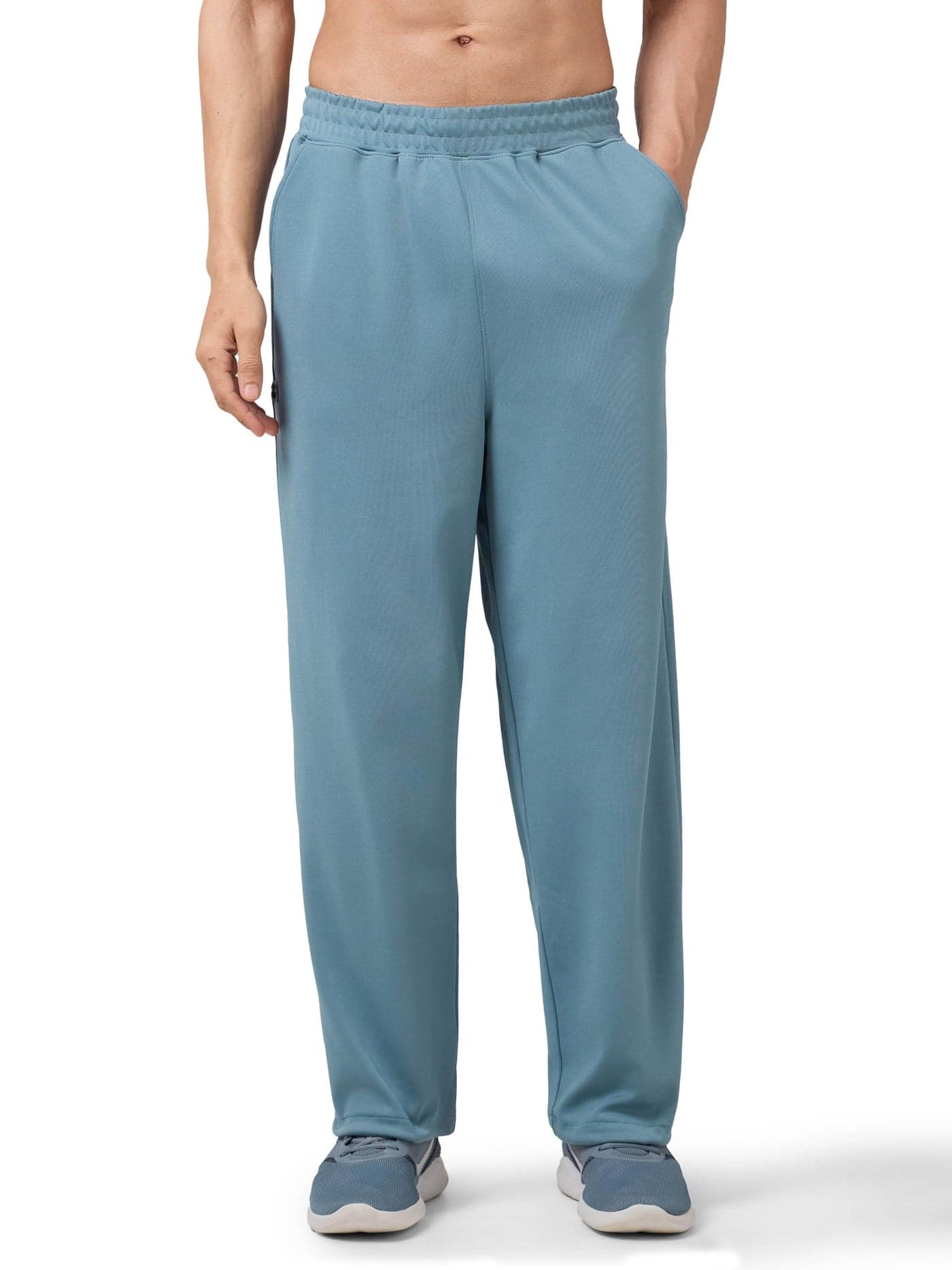 TECHNOSPORT Men's Relaxed Fit Wide Leg Track Pant for Gym, Workout & Sports - (MPP919BLE_Blue Stone_XL)