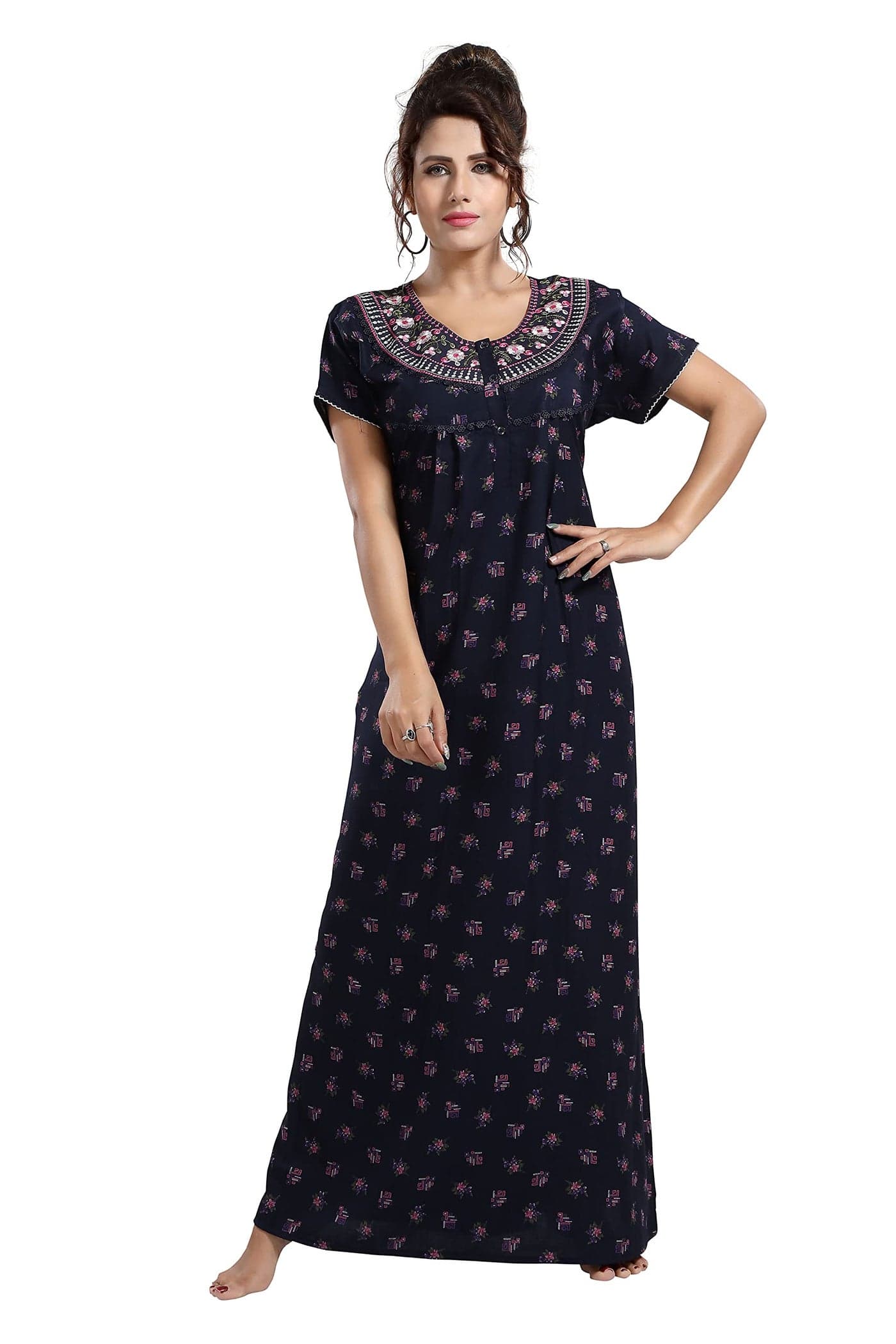 Soulemo Women Blended Maxi Nighty (S - Bust 38, Blue 210) 690KKS