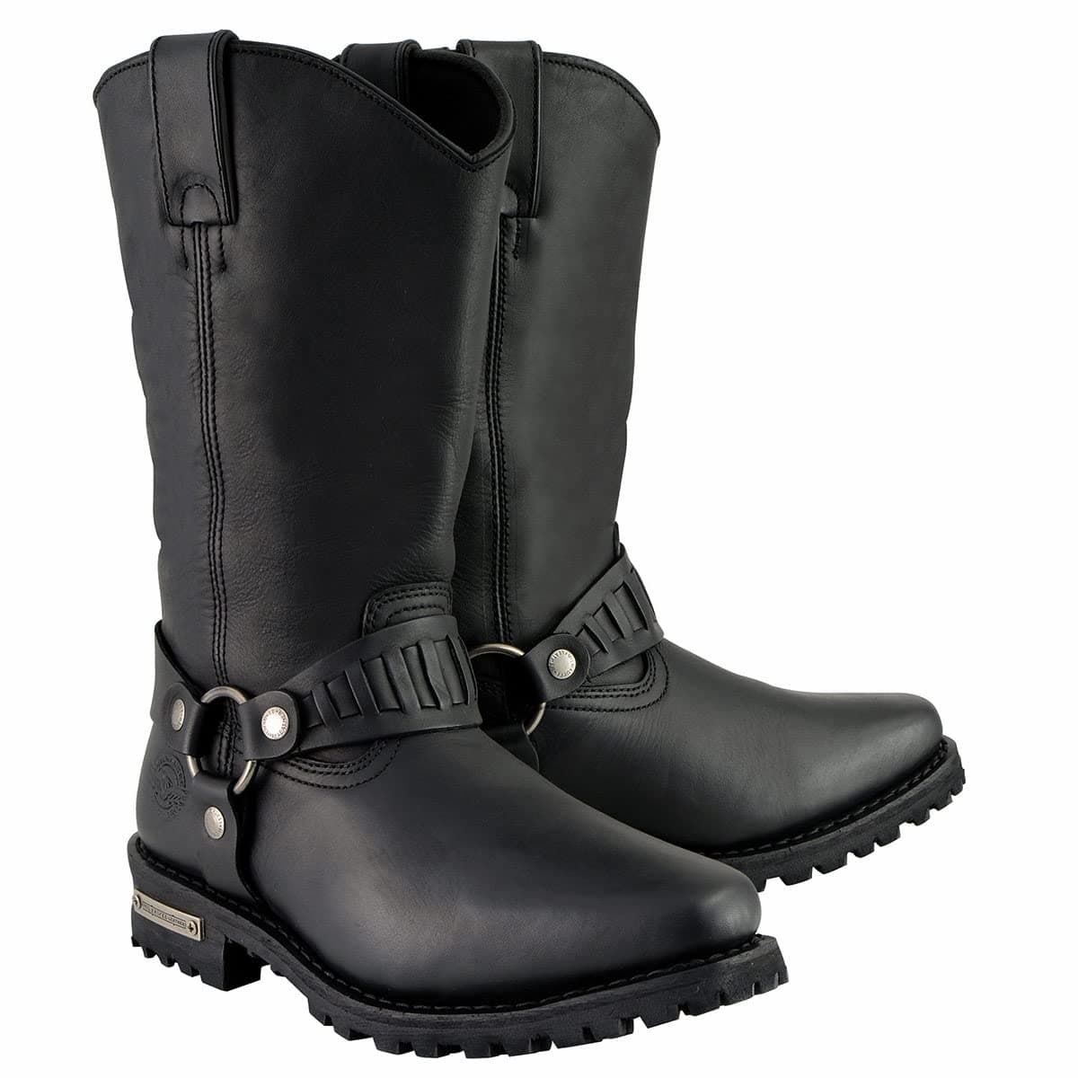 Milwaukee Leather Mens Classic Harness Black Leather 11Inch Western Style Motorcycle Boots MBM901511