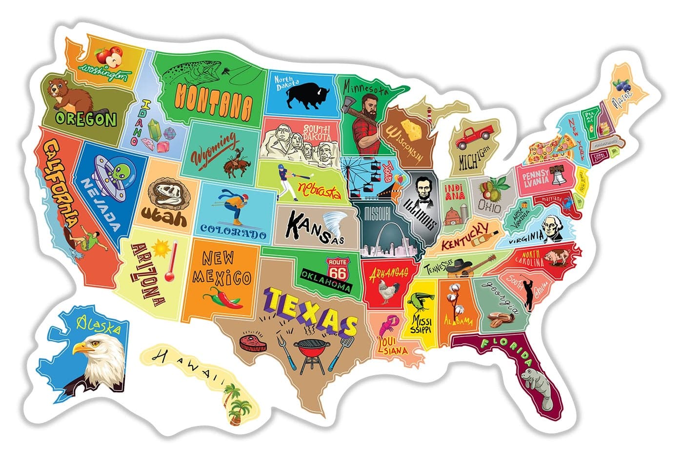 RV State Travel USA Map Vinyl Sticker Camper Trailer Decals for Window with State Flag Road Trip Map of America Waterproof UV Protection for Window Door or Wall Simple