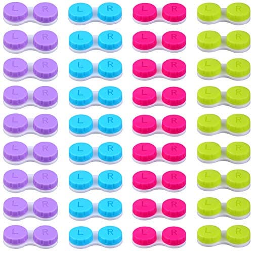 Elcoho 24 Pack Contact Lens Cases Contact Lens Holder Box Left/Right Eyes Contact Lens Container, 4 Colors