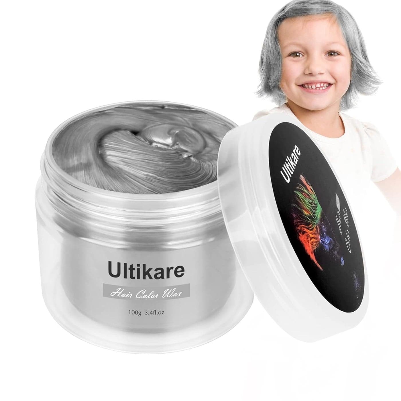 Ultikare Temporary Hair Color Wax Grey Natural Hair Wax Color Mud Cream for Dark Hair Washable Kids Halloween Cosplay Party Girls