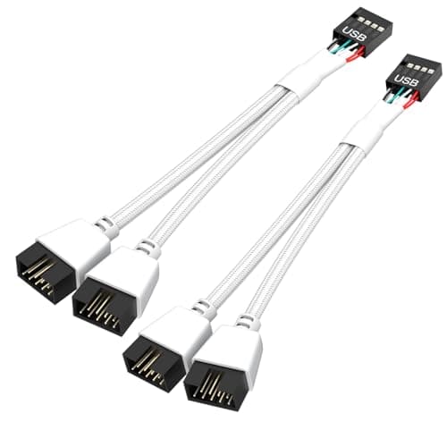 OwlTree 2 Pack Motherboard USB 2.0 to Dual 9 Pin Extension, USB Header Splitter for Internal Motherboard (Braided White)