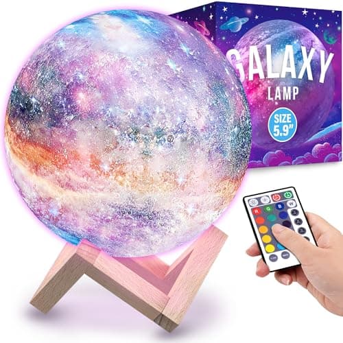 Mind-Glowing Galaxy Moon Lamp with Multi Colors, Touch/Remote, Wood Stand - Teen Girl Room Decor, Trendy Stuff - Christmas Gift for Any Year Old Teenage Girl - Cool Night Light for Kids (5.9 inch)