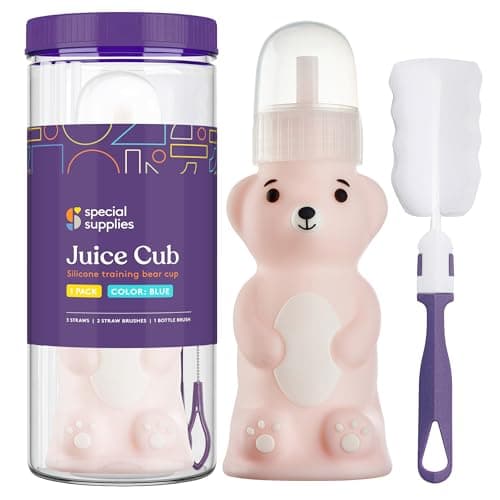 Special Supplies Honey Bear Straw Cup Long Straws Squeezable Therapy and Special Needs Assistive Drink Container Spill Proof and Leak Resistant Lid Pack of 1 Bottle and 3 Straws Pink