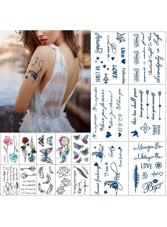 2 Week Tattoo Semi Permanent Tattoos Letters Love Sticker, 6 Large Sheets Upgrade Juice Lasting Tattoo for Women Girls,with 10 Sheets Realistic Temporary Tattoo Stickers