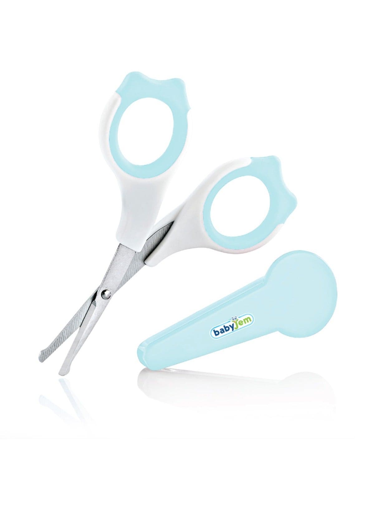 Babyjem Nail Scissors with Case Set for Babies - Clean & Sterilize with Protective Cover, Tipped & Curved Blades, BPA-Free - Caution for Children, Replace Cap - Blue, 0 Months+