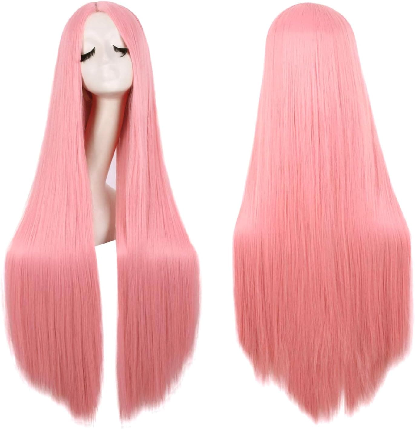 Colorfulpanda 32inch 80cm Long Pink Cosplay Wigs for Women Straight Synthetic Hair Full Wig Middle Part for Party Halloween Costume AnimeWig Cap