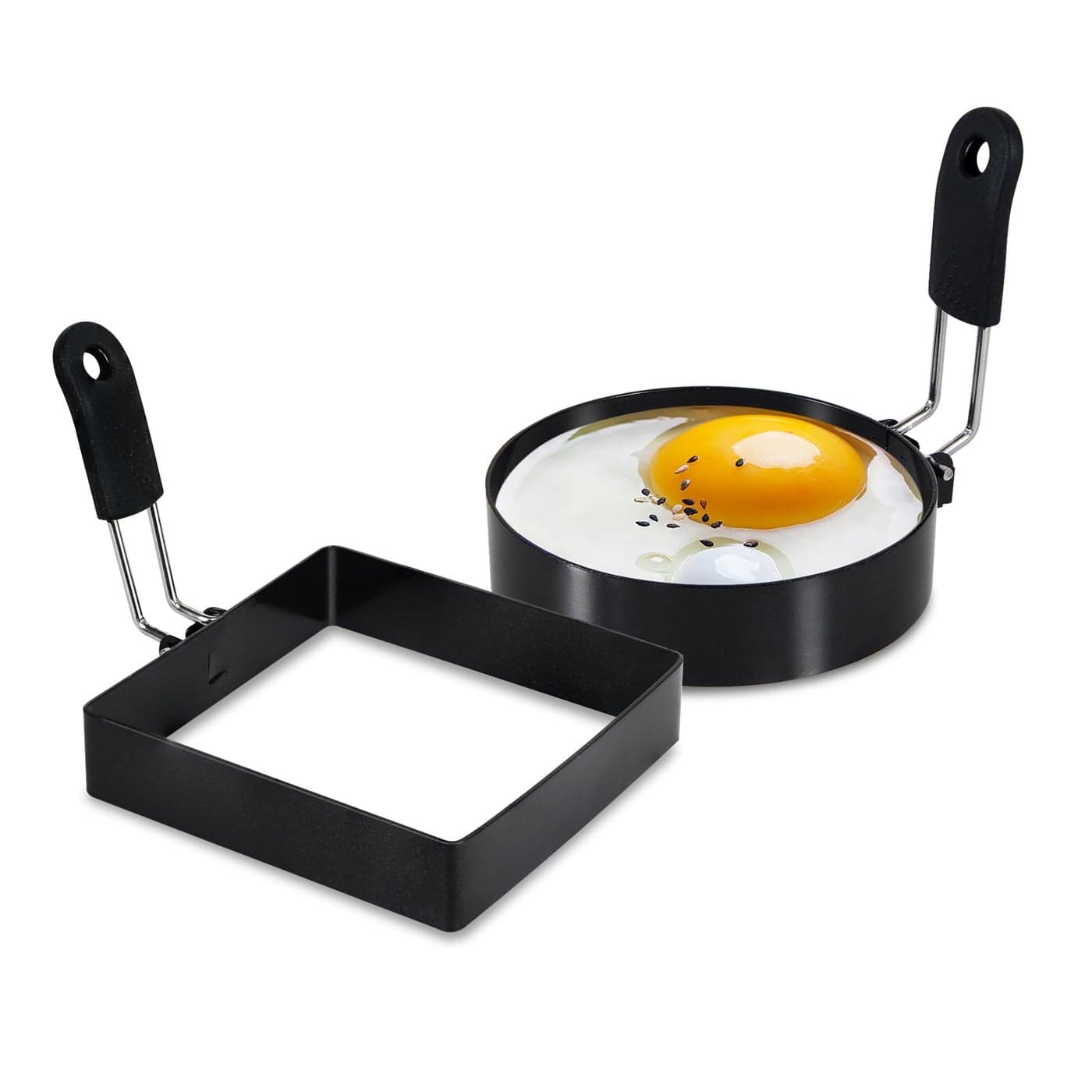 LXLOVESM 2Pack RoundSquare Egg Rings Set with Silicone Handle Stainless Steel Egg Cooking RingsNonstickFor Frying Eggs and Egg Mcmuffins Egg Mold For Breakfast