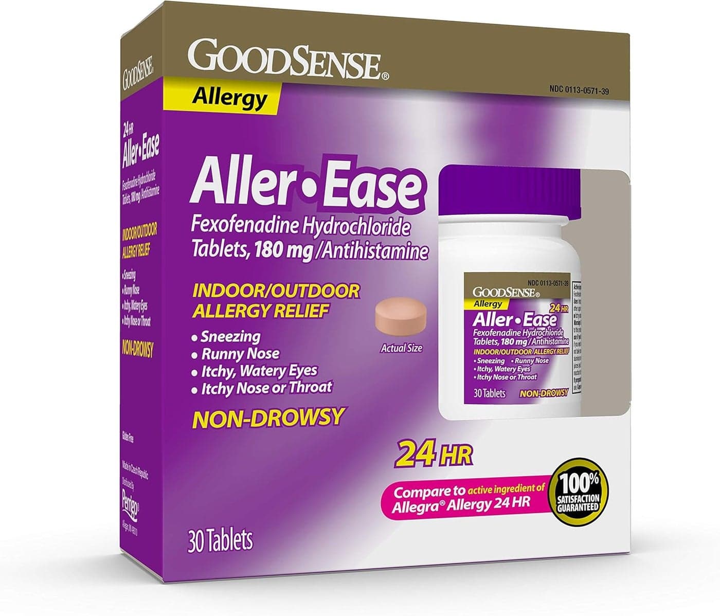 GoodSense AllerEase Fexofenadine Hydrochloride 180 mg Tablets 24Hour Allergy Medicine for Indoor Outdoor Relief 30 Count