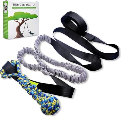 LOOBANI Outdoor Bungee Tug Toy Dog Toy Hanging from Tree for Small to Large Dogs Interactive Exercise Play Cord Tether with Chew Rope Toy Tree Stump Tug of WarBlack