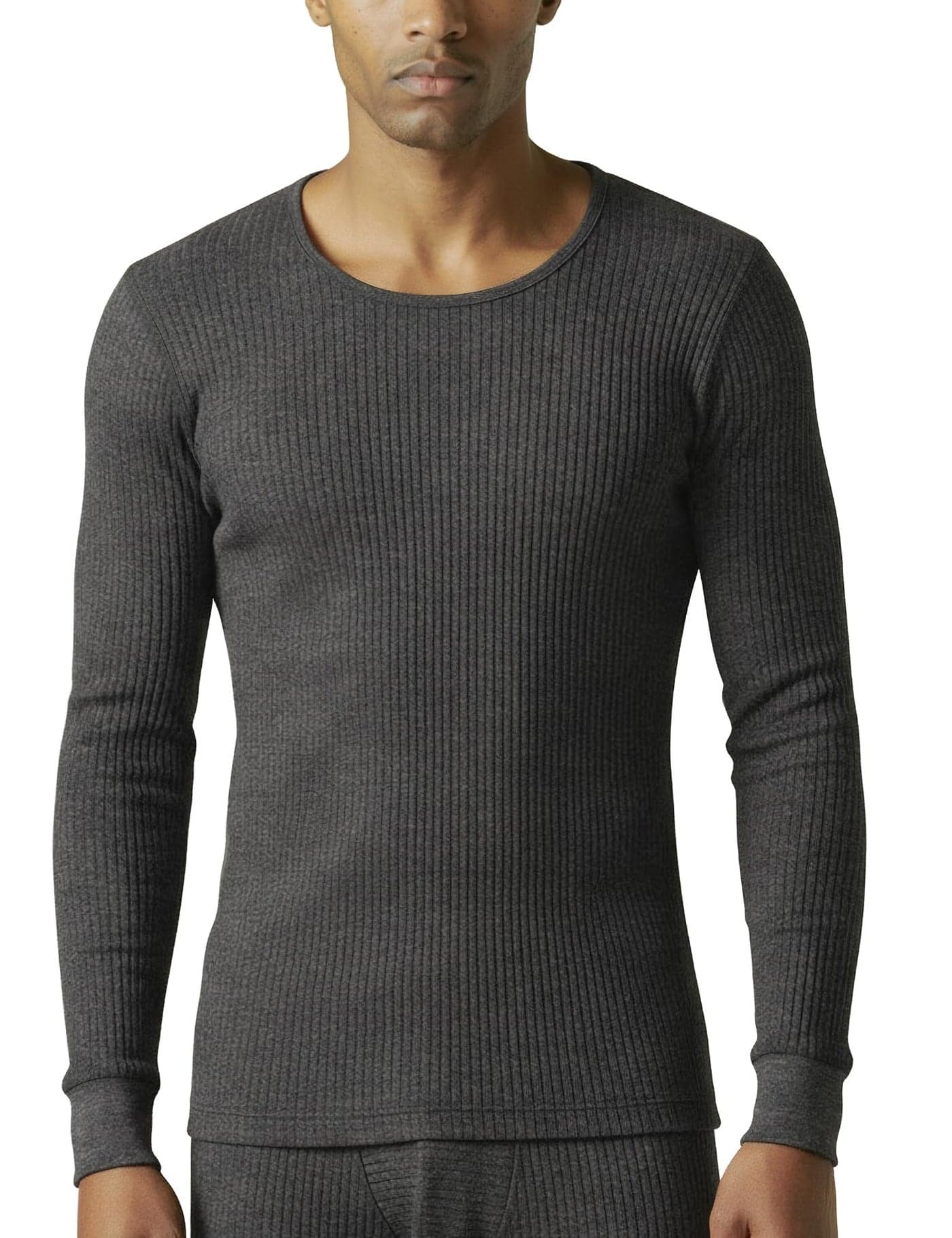 DAMENSCH HeatCode Warmer for Men; Cotton Blend Winter Inner; Fleece Lined Ribbed Thermal Wear for Men Top; Super Soft Body Warmer Full Sleeves Topwear-Classic Grey-XL
