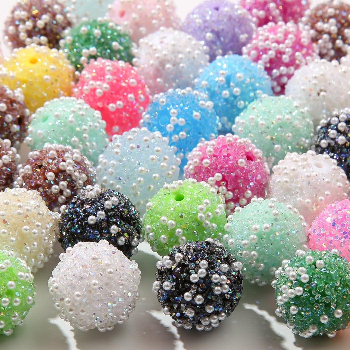 BERMRO 50pcs Acrylic Round Rhinestone Beads 20mm Chunky Bubblegum for Jewelry Making Large 25mm Hole 2100g 50 Pieces Style2