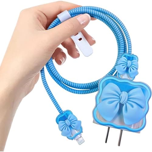 Like Star® Charger Protection Cover 4 in 1, Compatible for iPhone Charger only 18W & 20W, Spiral Cable Protector for Charging Cable, Charger Protector with 3D Design