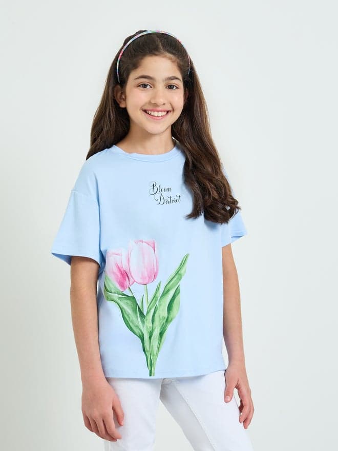 Styli Teen Girls Tulip Print Oversized T-Shirt