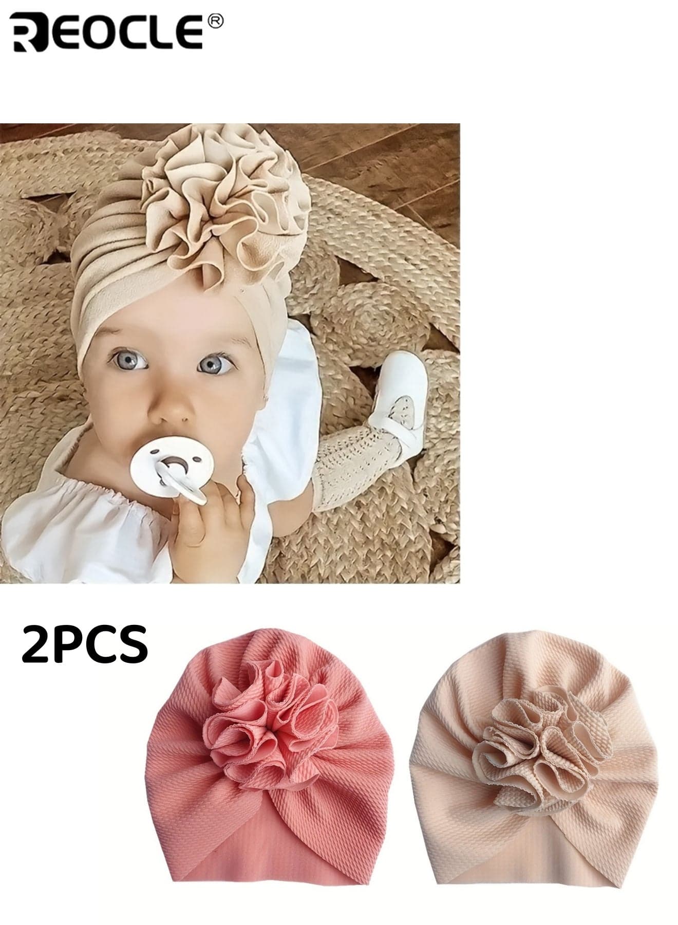 2pcs Baby Adorable and Cozy Flower Turban Hats Soft Breathable Knit Adjustable Snug Fit for Toddlers Comfortable Head Wraps for Newborns Machine Washable