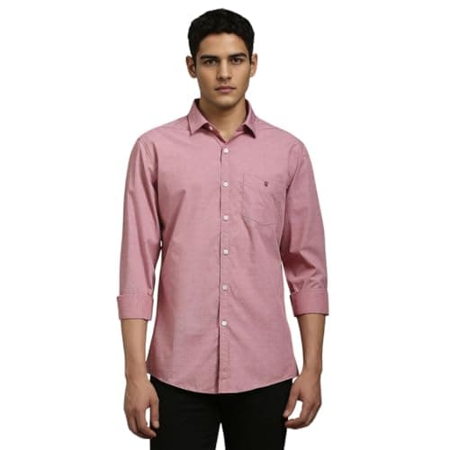 Louis Philippe Men Pink Textured Full Sleeves Casual Shirt