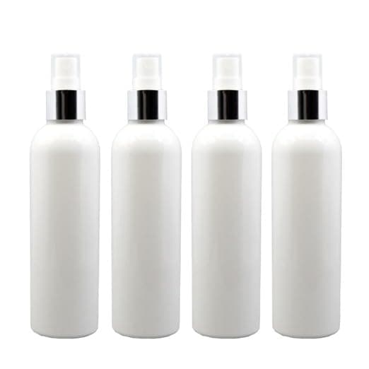 Pharcos 200Ml Milky White Plastic Bottle With Silver Metallic Collar White Mist Sprayer Unbreakable LeakProof Refillable Containers For Home Office Car And Cleaning Oils Sanitizers Pack Of 4