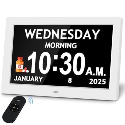 101 Digital Clock 1280800p HD Extra Large Display Dementia Clock For Seniors 10 Reminders 6 Alarms Auto Dimming DST Remote Control Digital Clock With Date Time Day Of Week White