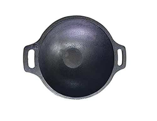 MYNAKSHA cast Iron kadai/kadhai/Wok (pr-sesoned) 8inch Black