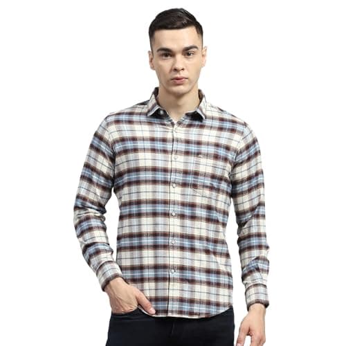 Monte Carlo Mens Blue Checked Collared Neck Full Sleeve Shirt (2240401379FS-1-46)