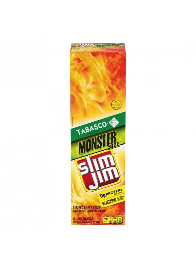 Slim Jim Monster Smoked Meat Sticks, Tabasco Flavor, 1.94 oz. 18-Count