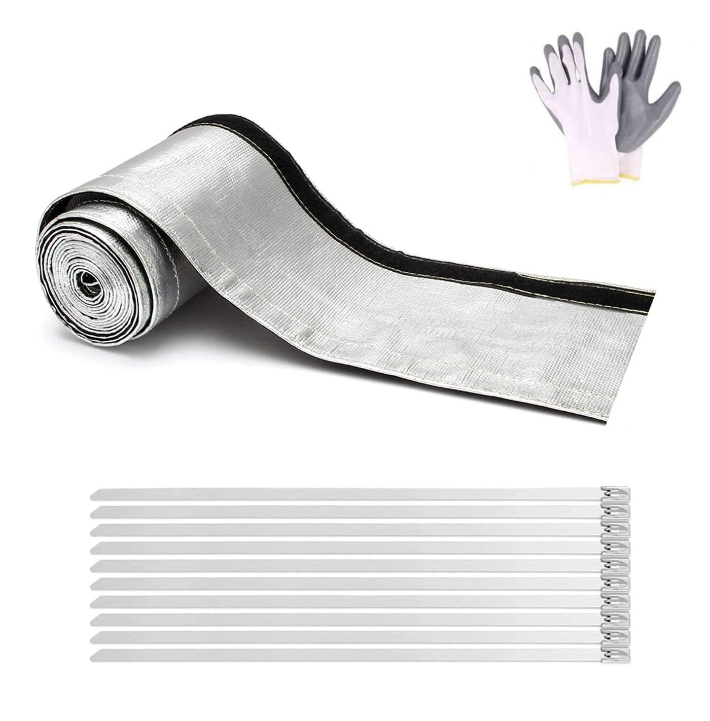 Heat Shroud Aluminized Sleeving Heat Shield Fuel line Wire Heat Sleeve for Ultimate Heat Protection Hose Wire Sleeving, 3/4" I.D.x 10FT with 10PCS Stainless Steel(304) Cable Metal Ties-Silve