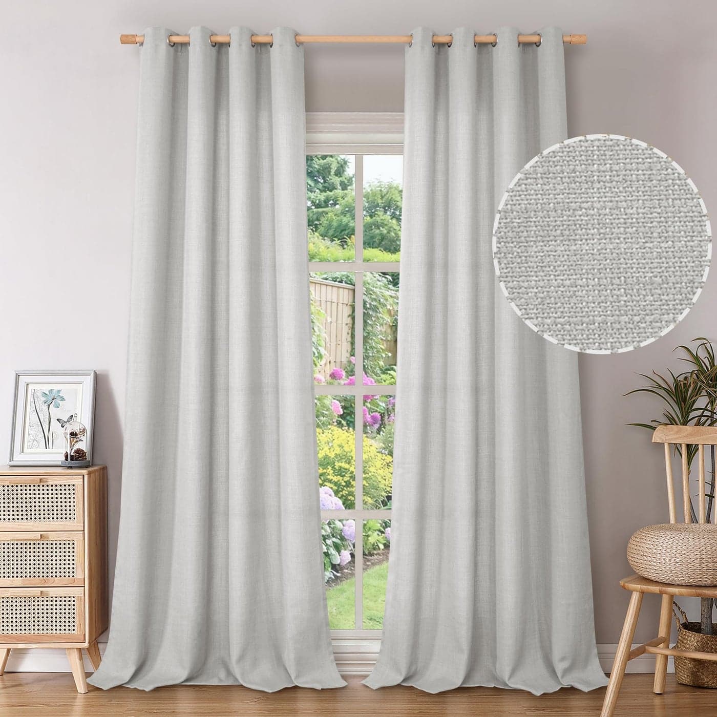 BGment Faux Linen Curtains 95 Inches Long Set of 2 Panels Living Room Long Curtains Burlap Textured Thick Light Filtering Privacy Grommet Window Treatments 52 x 95 Inch Light Grey