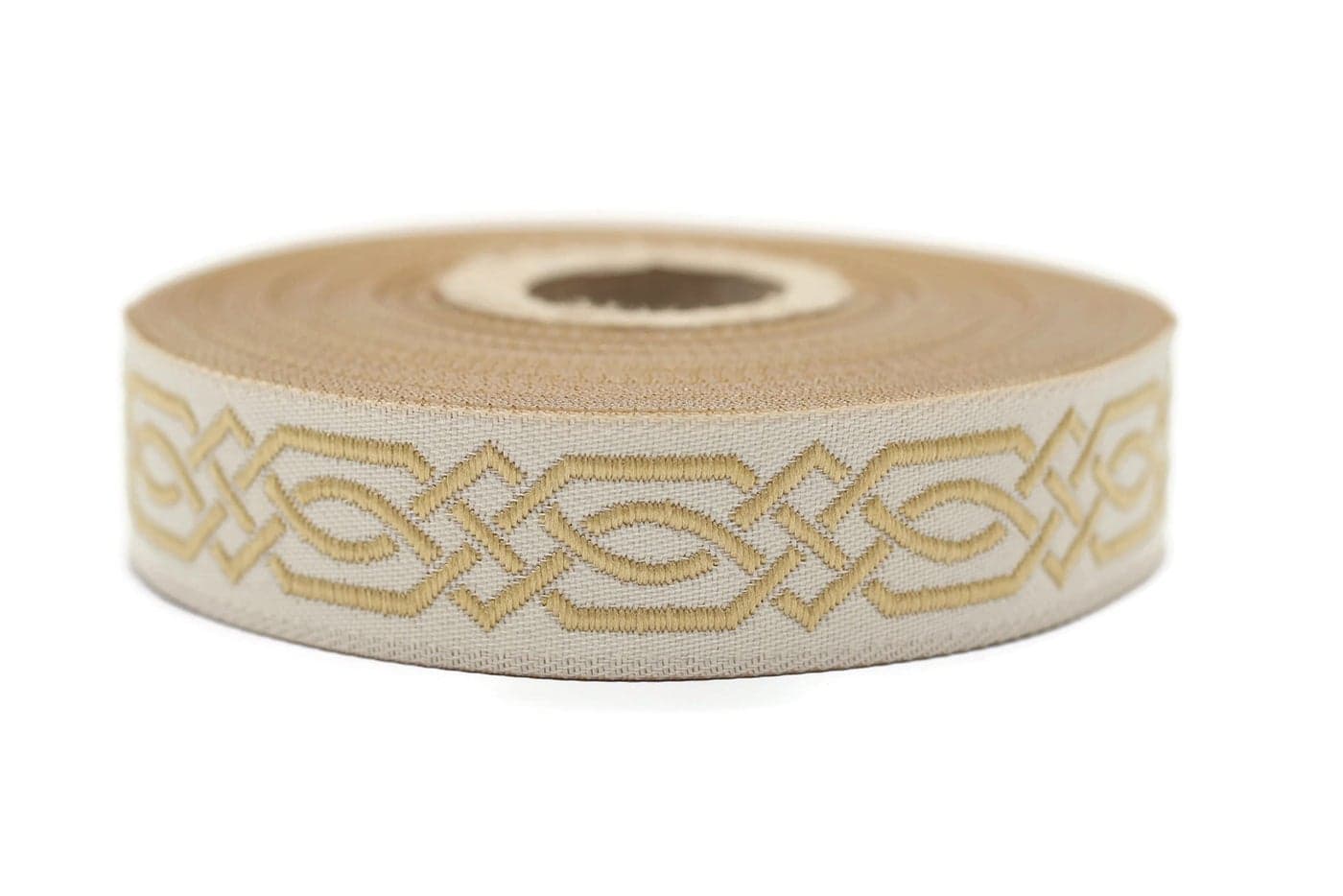109 Yards Spool 079 inches Wide Golden Celtic Claddagh Celtic Embroidered Woven Jacquard Ribbon 20272