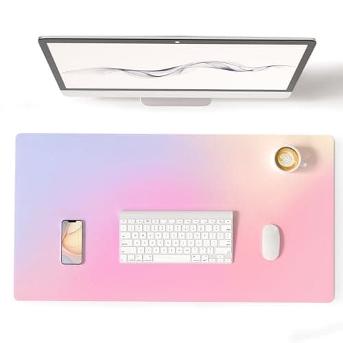 Colorful Star Large Mouse Pad Pink, Girly Desk Mat Aesthetic PU Leather Laptop Mat 31.5 x 15.7 in, Cute Mousepad & Large Desk Pad, Waterproof Non-Slip Desk Mat for Office Accessories Women& Girl