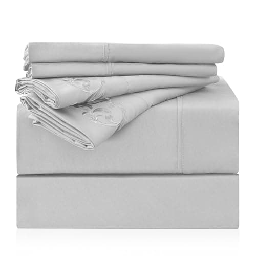LONAVA Queen Size Sheet Set - 6 Piece Hotel Luxury Wrinkle-Free Microfiber Sheet, Oeko-TEX Certified, Breathable & Elastic, 16" Deep Pockets, Light Gray