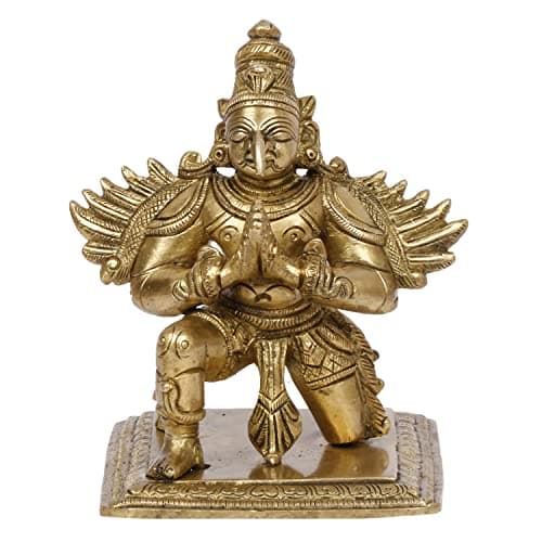 Kartique Brass Garuda Idol Statue Vishnu's Vehicle Eagle Golden Brown for Home Decor Vaastu Feng Shui Vastu Lucky Charm Gift Gold Color Height 5 Inch