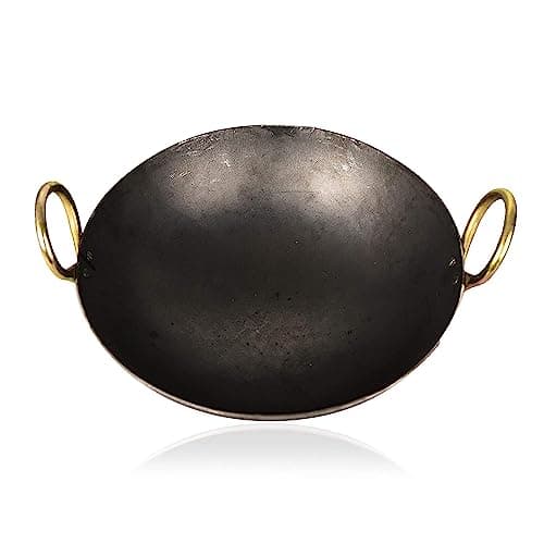 Tannu Craft Heavy Base Iron Kadhai | Kadai with Handle for Kitchen | Deep Frying Kadai Free Stainless Steel Scrubber (1 Litter)