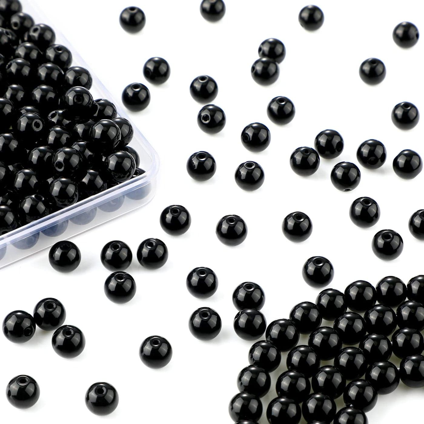 Kigeli 300 Pcs 8 mm Black Glass Beads Black Onyx Agate Imitation Gemstone Obsidian Stone Round Loose Beads for Bracelet Jewelry Making Necklace Earrings DIY Crafts