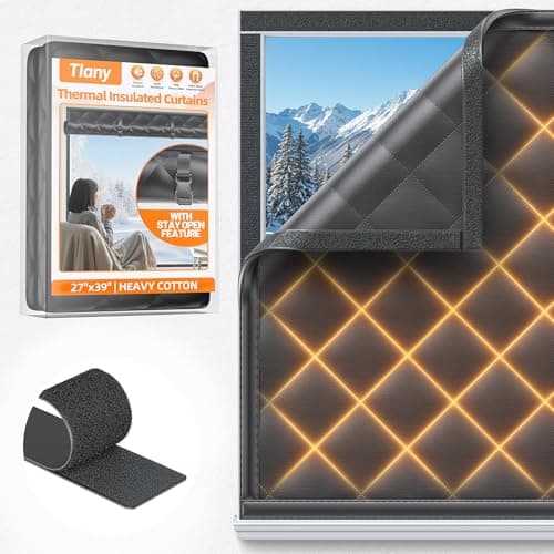 Window Insulation Kit for Winter 27"x39" Cold Weather Thermal Curtain with Heavy Cotton, Insulated Window Cover for Winter & Windows Draft Blocker for Winterizing Windows in Home RV Basement–Black