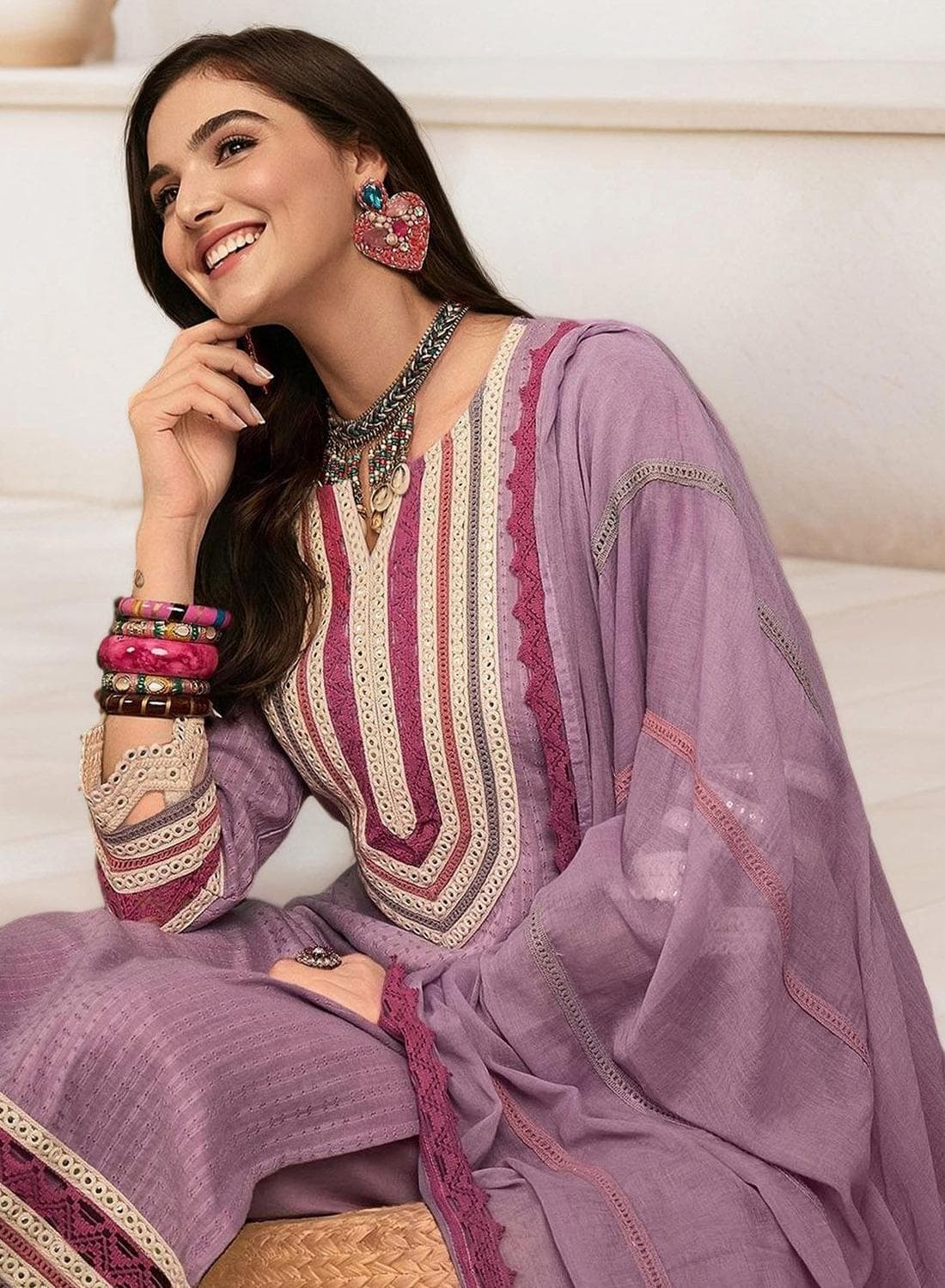 Women Purple COTTON 3 pcs Kurta Set