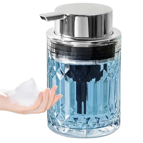 RYTOXILO Foaming Soap Dispenser, Clear Glass Foam Hand Soap Dispenser for Bathroom, Refillable 7.8 Fl Oz Foamy Pump Bottle with Plastic Sliver Pump, Modern Dish Soap Foam Dispenser Container