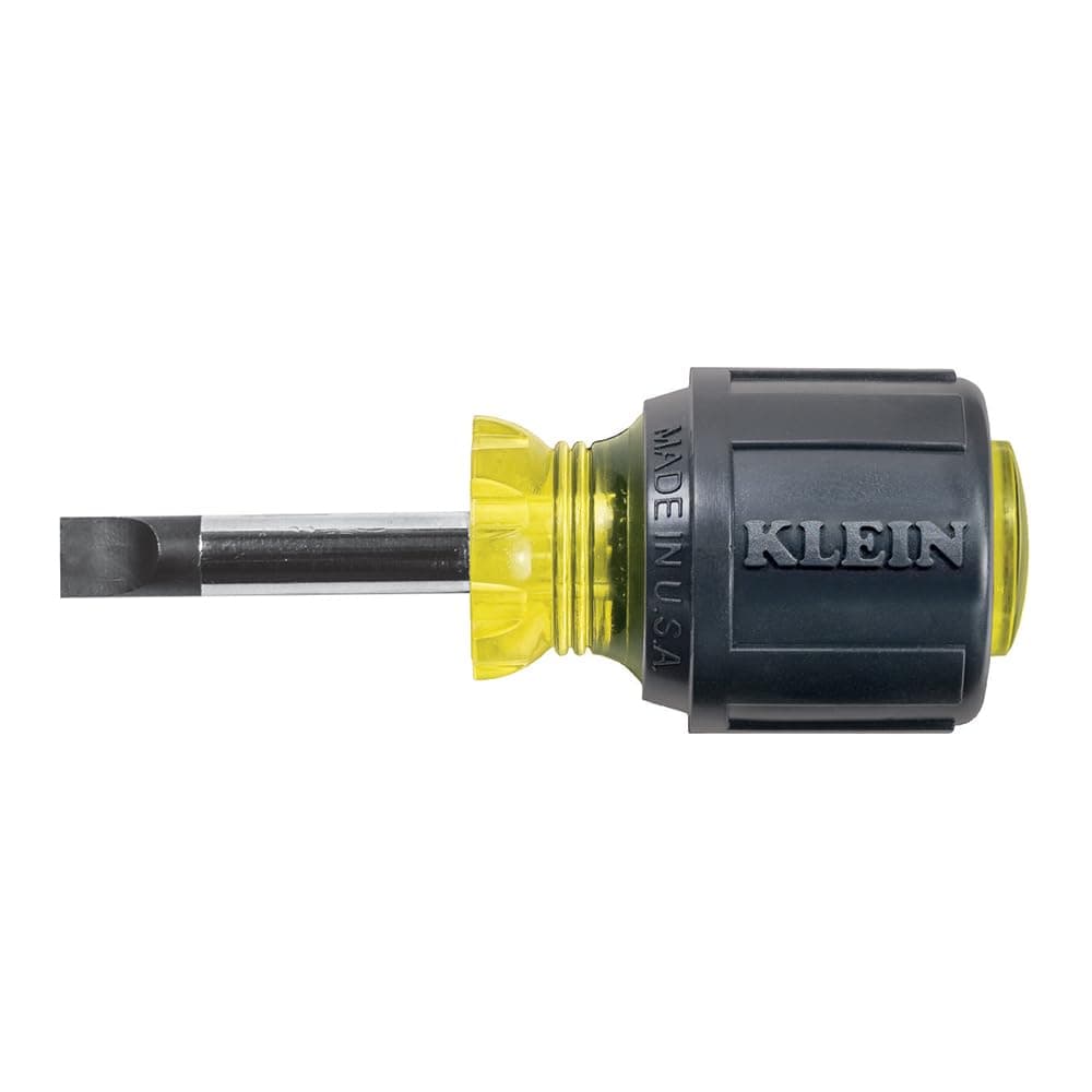 Klein Tools 6001 516Inch Flat Head Screwdriver with Cabinet Tip Made in USA 112Inch Heavy Duty Round Shank and Cushion Grip Handle
