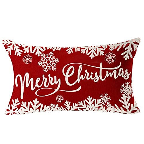 FELENIW Merry Christmas Snowflake Happy Winter Holiday Blessing Gift for Family Friend Cotton Linen Decorative Throw Pillow Cover Cushion Case Lumbar 12x20 inches