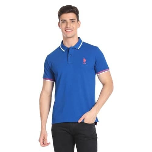 U.S. POLO ASSN. Solid Slim Fit Polo T Shirts for Men - 100% Cotton, Half Sleeves Mens Tshirt - XL, Blue