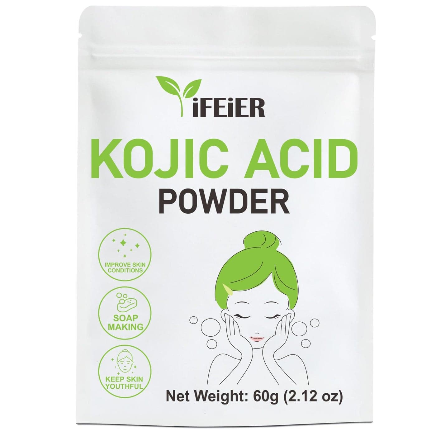 iFEiER Pure Kojic Acid Powder 60g212oz for Skincare Products and Homemade Cosmetics Natural and Organic Kojic Acid Dipalmitate Powder for DIY lotions creams serums soaps