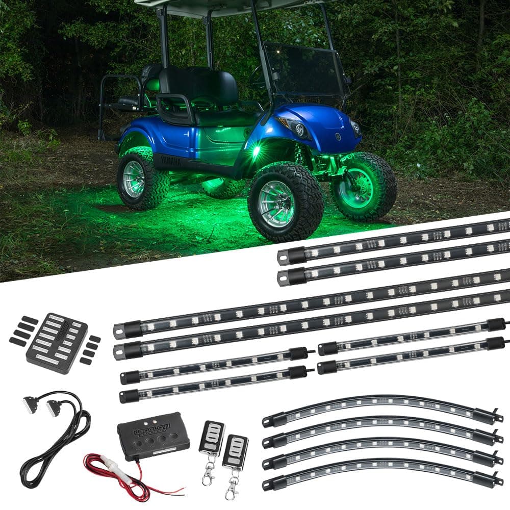 LEDGlow 12pc Million Color LED 4Seater Golf Cart Underglow Neon Lighting Kit with Wheel Well Interior Lights Fits EZGO Yamaha Club Car ICON Evolution Tomblerin Star EV for 12Volt Battery