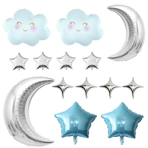 14pcs Star and Moon Foil Balloons Cloud Balloons for Birthday Baby Shower Gender Reveal Wedding Party Decorations SuppliesSliver moon