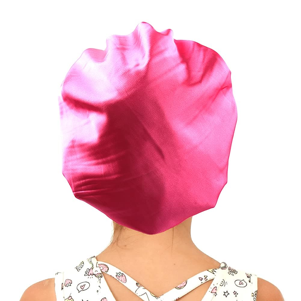 Sent Hair Kids Satin Bonnet Sleep Cap for Natural Hair DoubleLayers Comfortable Hair Bonnet Wide Elastic Band Night Sleep Hat for BabyToddlerChildTeens Rose Red