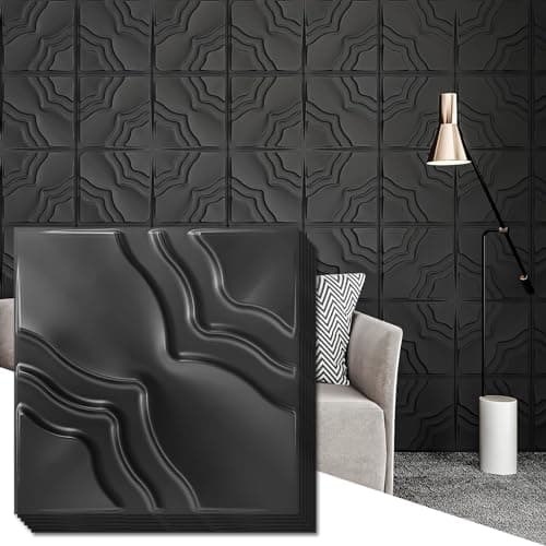 Art3dwallpanels 33 Pack 3D Wall Panel 2 Different Effects PVC Textured Wall Panels for Interior Wall Dcor 12 x12 Inch Cover 32SqFt Black