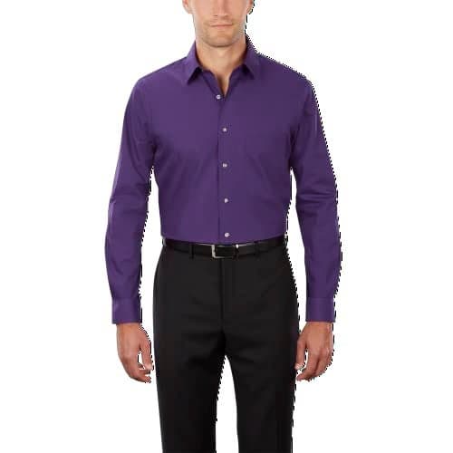 Van Heusen Men's Dress Shirt Regular Fit Poplin Solid, Purple Velvet, 17.5" Neck 34"-35" Sleeve