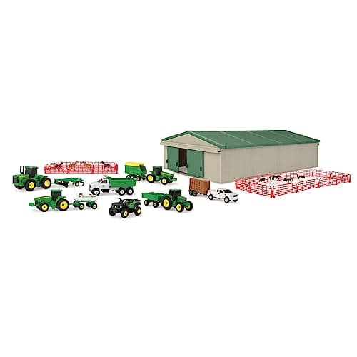 TOMY John Deere DieCast Farm Toys Playset 164 Scale Includes Farm Animals Machine Shed Toy Tractors Toy Trucks and Farm Tools 70 Count 8 Years and Up