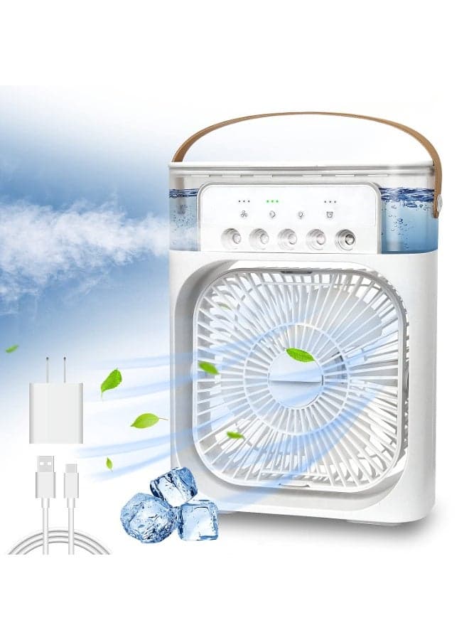 Portable Air Conditioner Fan, Mini Evaporative Air Cooler with 7 Colors LED Light, 1/2/3 H Timer, 3 Wind Speeds and 3 Spray Modes for Your Desk, Nightstand, or Coffee Table