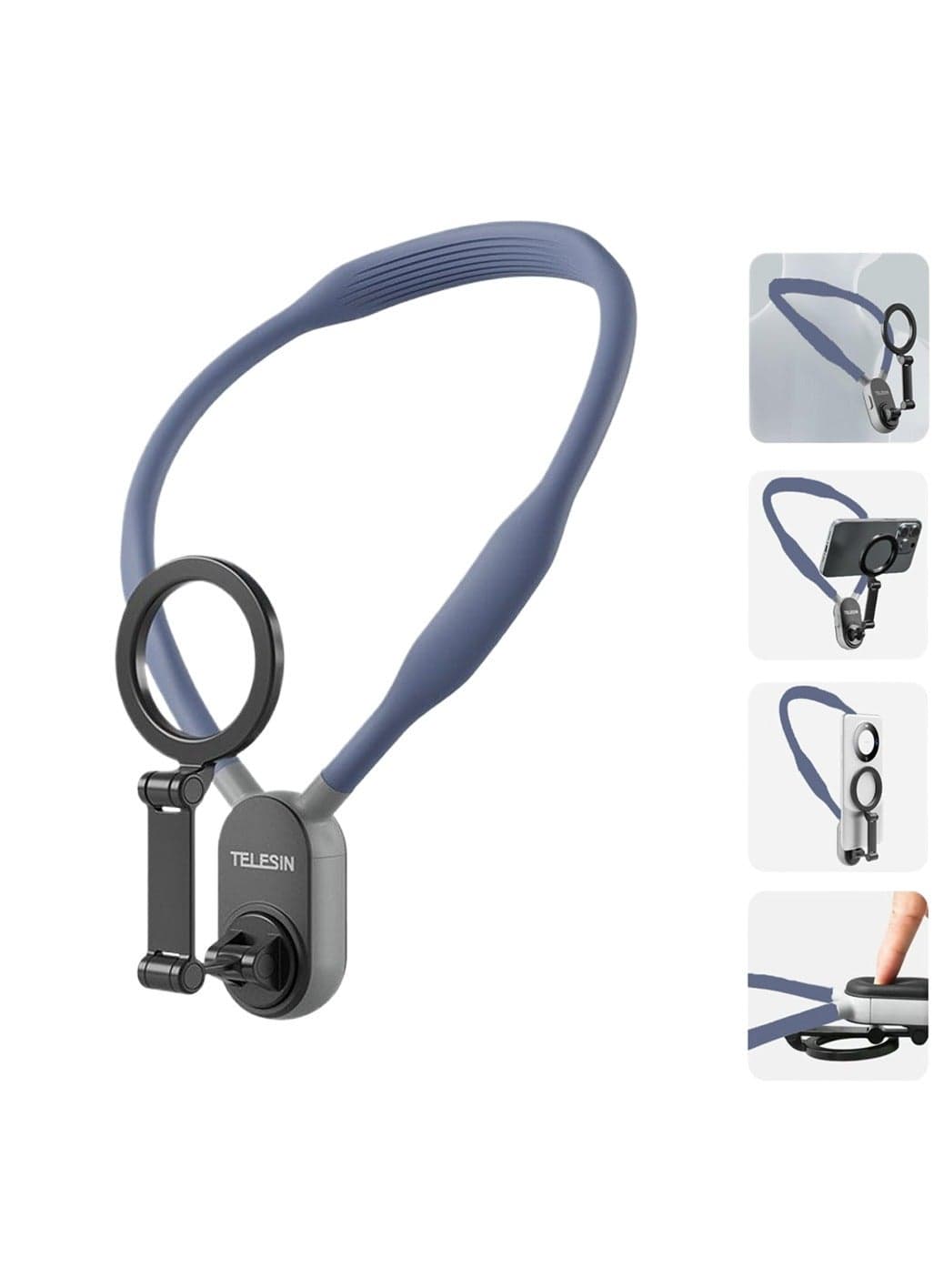 Magnetic Neck Mount for Phones, Neck Cell Phone Holder POV/Vlog Selfie Mount Hand Free Phone Neck Holder Chest Stand Strap Video Recording for iPhone 16 15 14 13 12 Seires Android Phones (Blue)