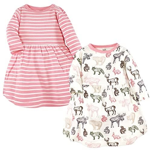 Touched by Nature Girls Organic Cotton Short-Sleeve and Long-Sleeve Dresses, Woodland, 9-12 Months